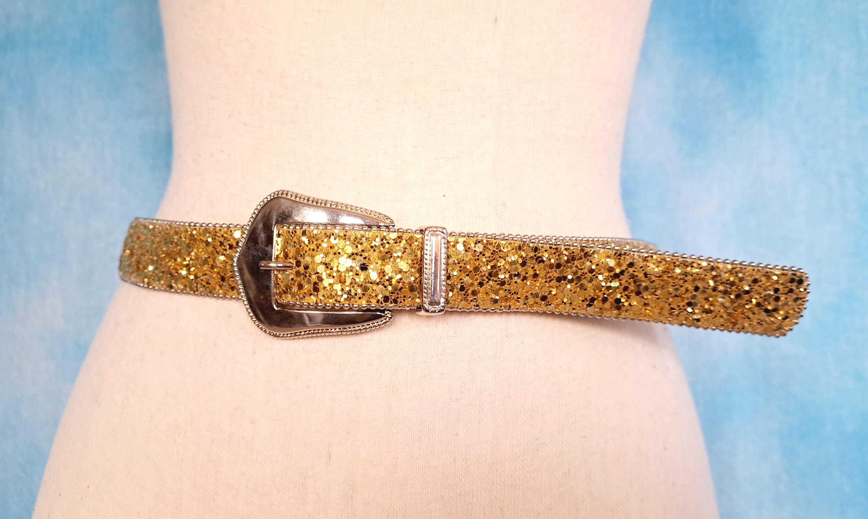 80s or 90s Gold Glitter Western Style Belt With Silver Tone  display picture 2