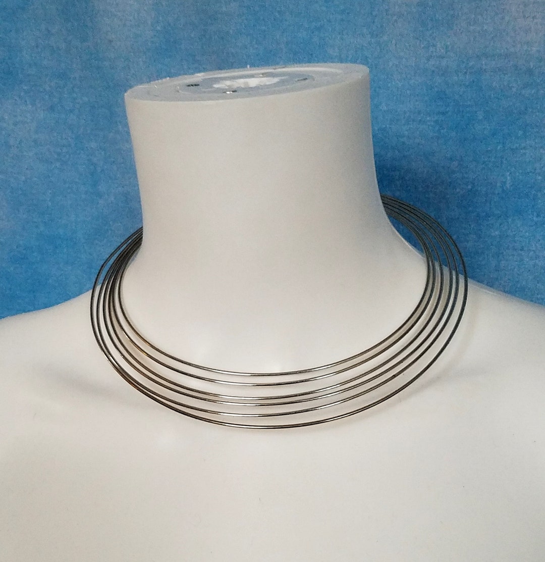 Vintage 80s Structured Post Modern Silver Tone Wire Torque Choker Bib ...