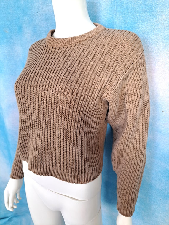 Vintage RARE 80s Taupe Cropped Cotton Heavy Rib K… - image 5