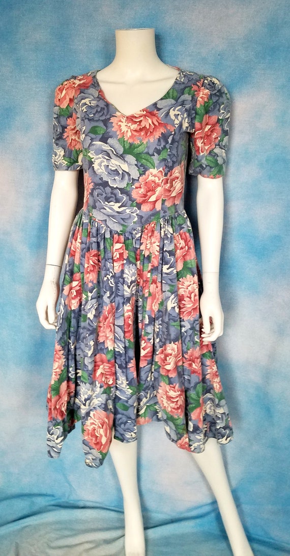 Vintage 80s Homemade Romantic Floral Puff Sleeve … - image 2