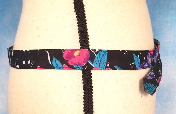 Vintage 80s Black and Jewel Toned Floral Cloth Co… - image 7