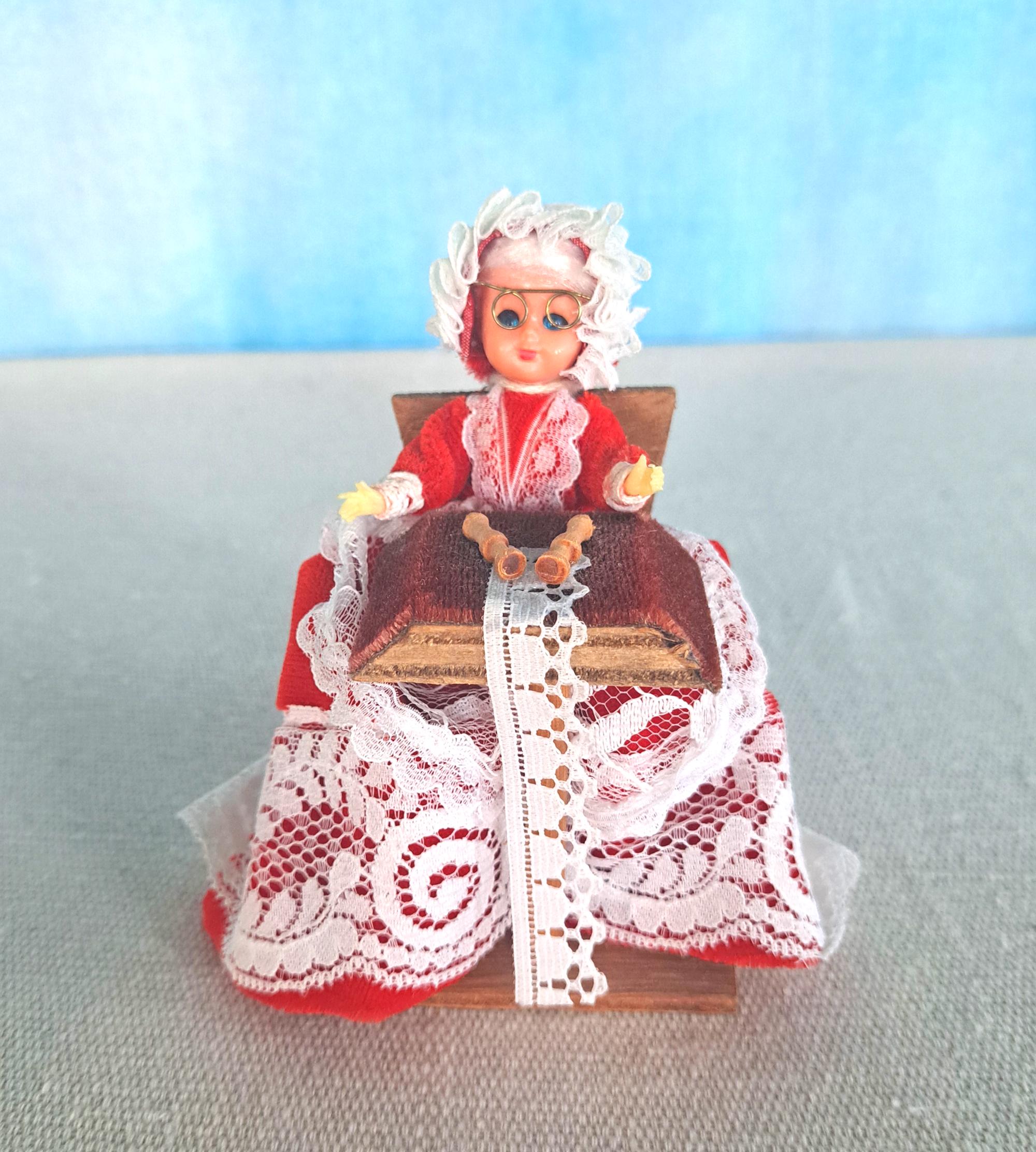 Vintage 80s Belgian Souvenir Lace Making Figurine Old Lady Doll