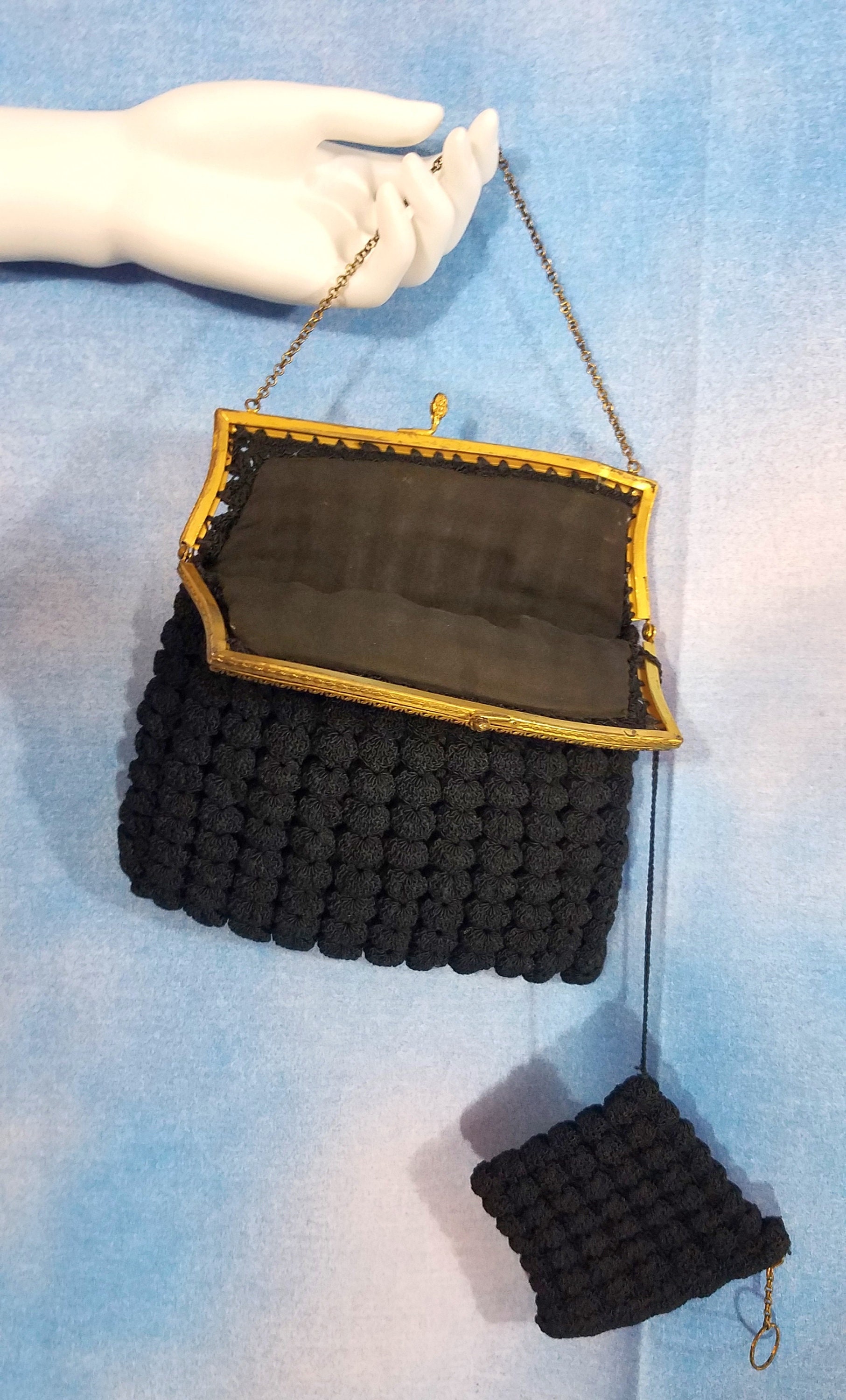 Vintage 1930s Black Gimp Cordet Crochet Handbag With Ornate - Etsy