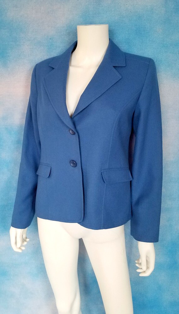 Vintage 90s-Does-70s French Blue Virgin Wool Fitt… - image 1