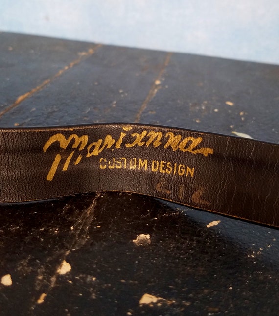 Vintage 70s Adjustable Black Leather Belt with Go… - image 2