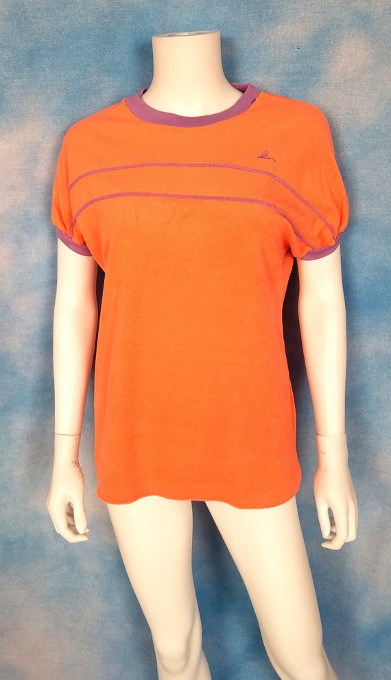 Vintage 70s or 80s Neon Melon Terry Cloth Ringer T