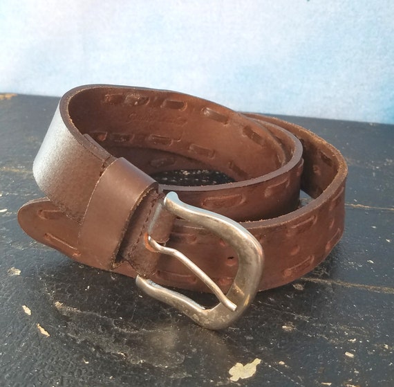 Vintage 90s Dark Brown Leather Stitched Western B… - image 1