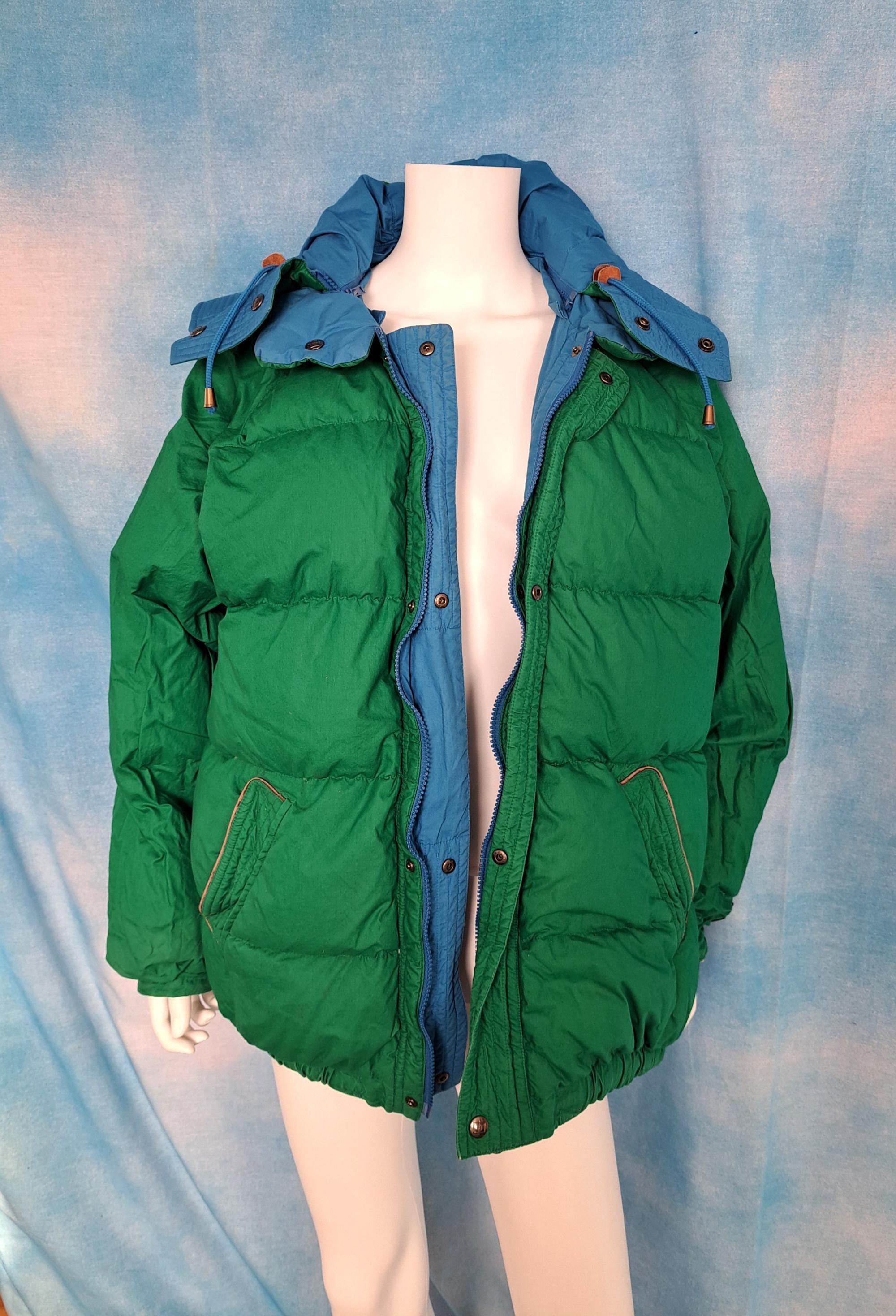 Vintage 90s Reversible Green and Blue Cotton-shell Color Block