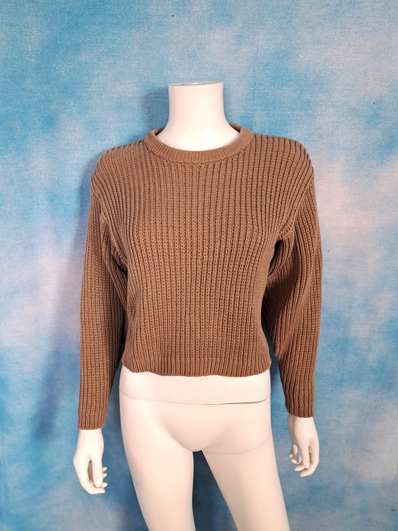 Vintage RARE 80s Taupe Cropped Cotton Heavy Rib K… - image 3