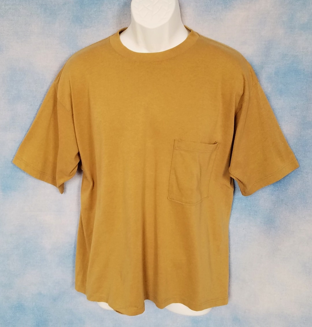 Vintage 80s Olive Drab Basic Classic Double Stitched Boxy Pocket Tee ...