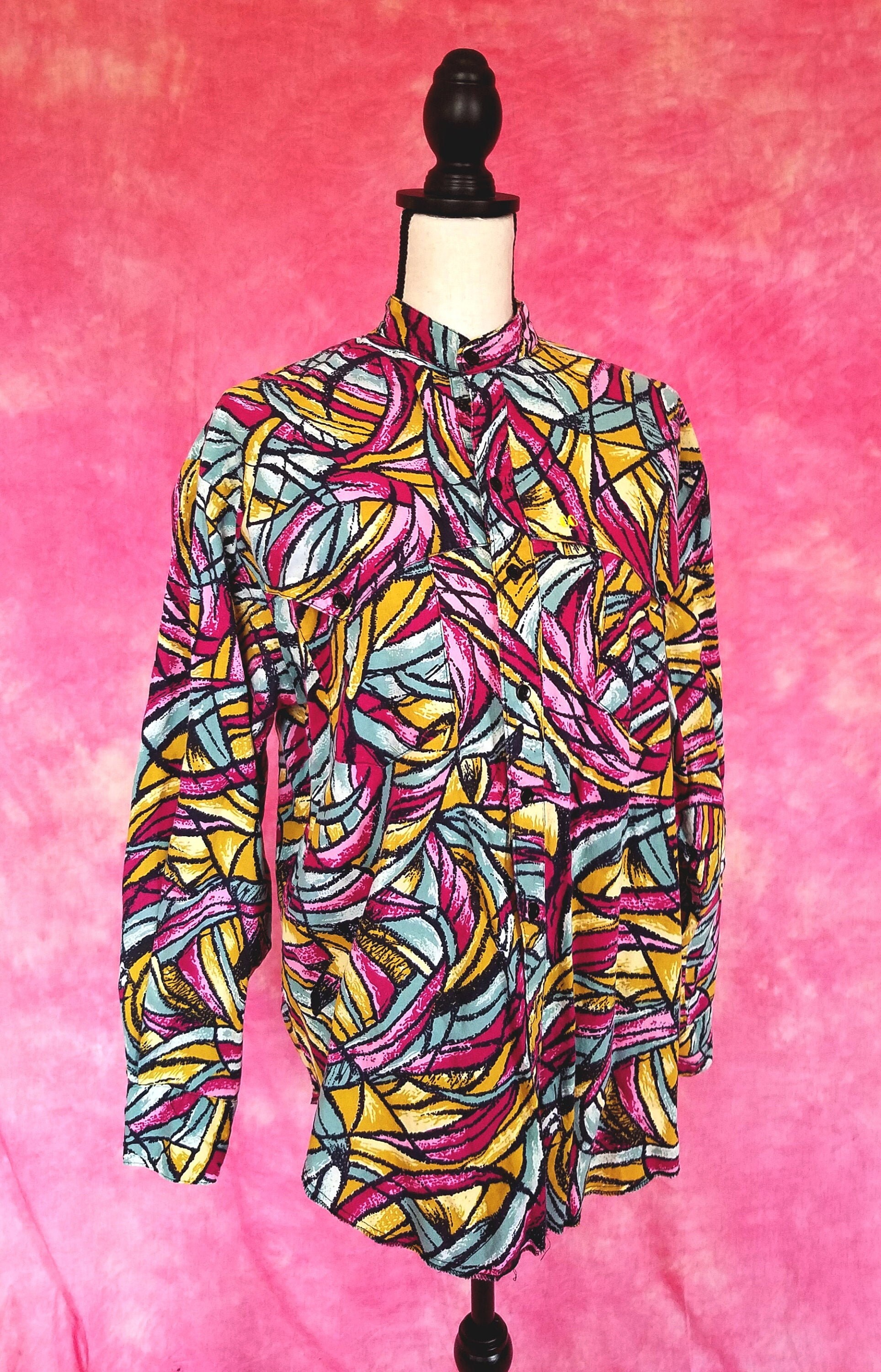 Vintage 80s Psychedelic Wild Western Shirt With Raspberry, Sage