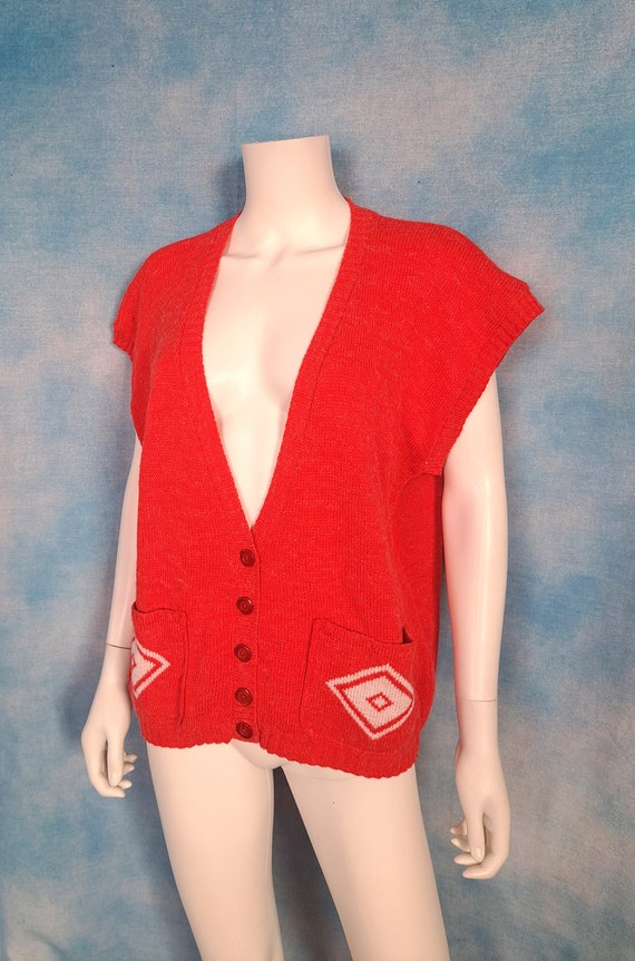 Vintage 80s Button Down Bright Red Sweater Vest De