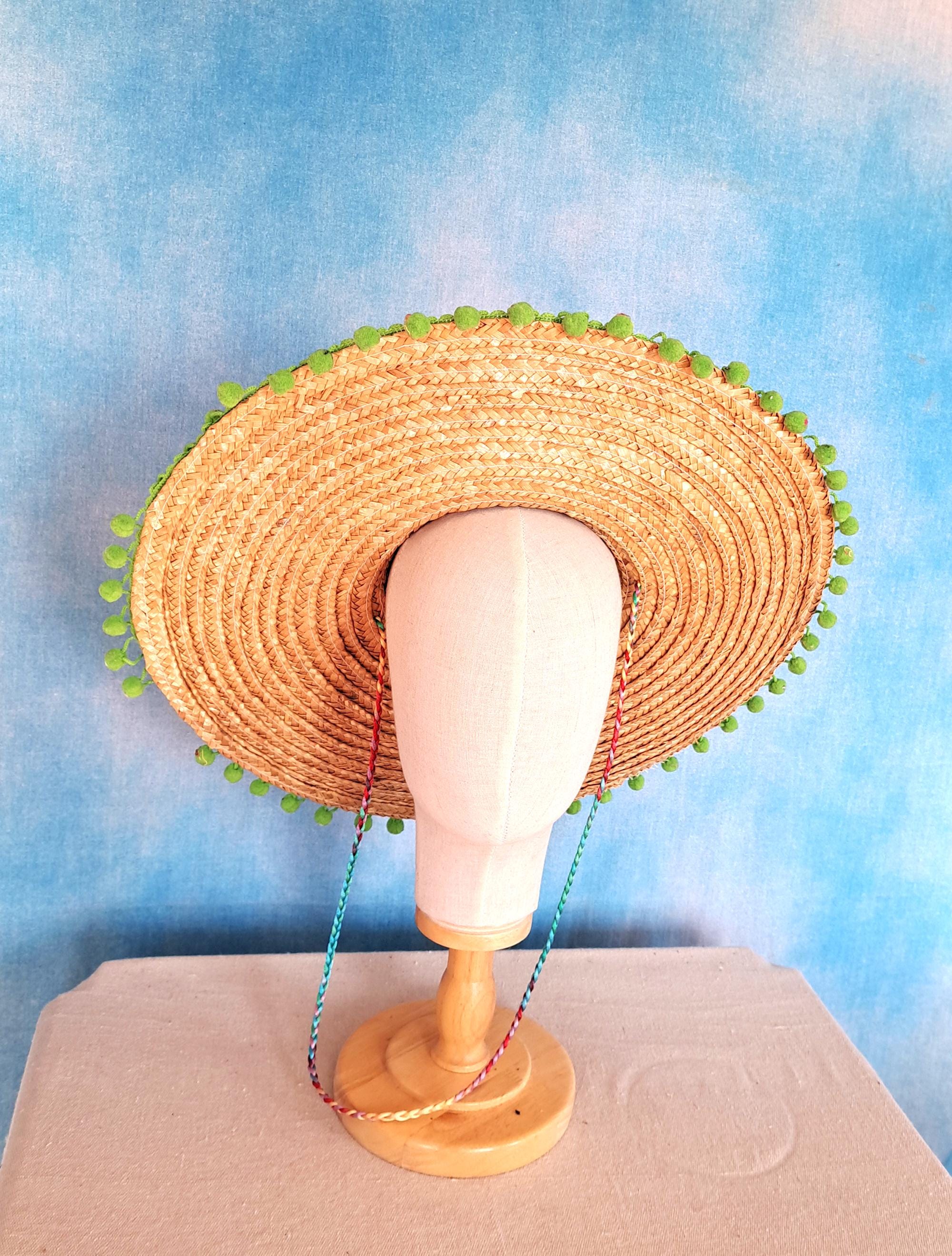 Vintage 90s Colorful Broad Brimmed Braided Straw Hat With  display picture 2