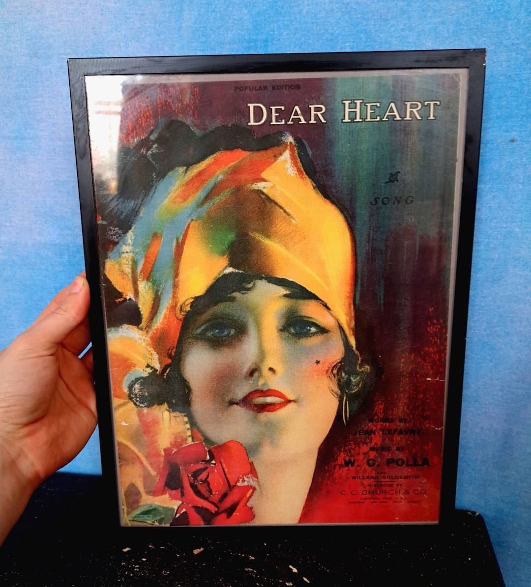 Vintage 1930s Framed Sheet Music W Beautiful Flapper Lady / Dear Heart ...