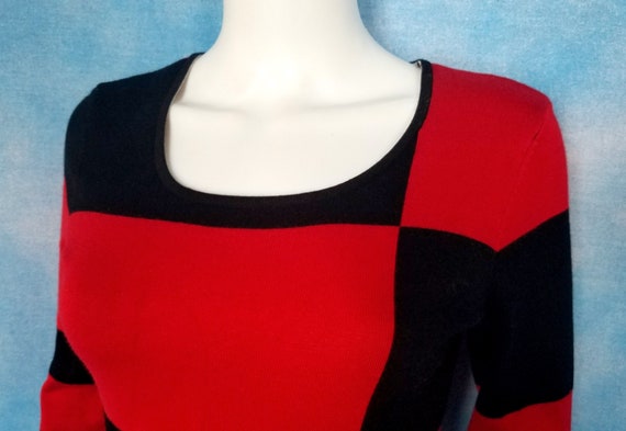 Vintage 90s Knit Bodycon Geometric Color Block Mo… - image 5