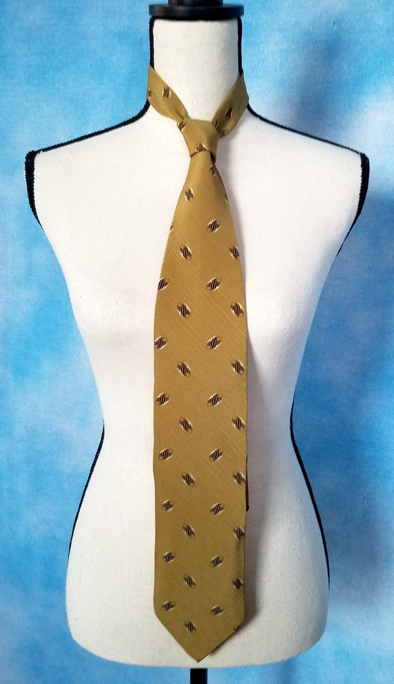 Vintage 90s Silk Necktie, Dusty Gold Crepe with B… - image 5