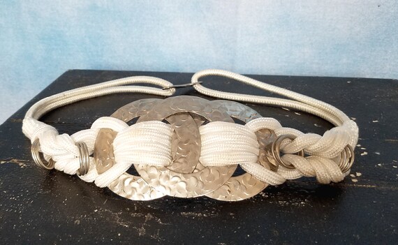Vintage 80s White Nylon Knotted Cord Cinch Belt w… - image 2
