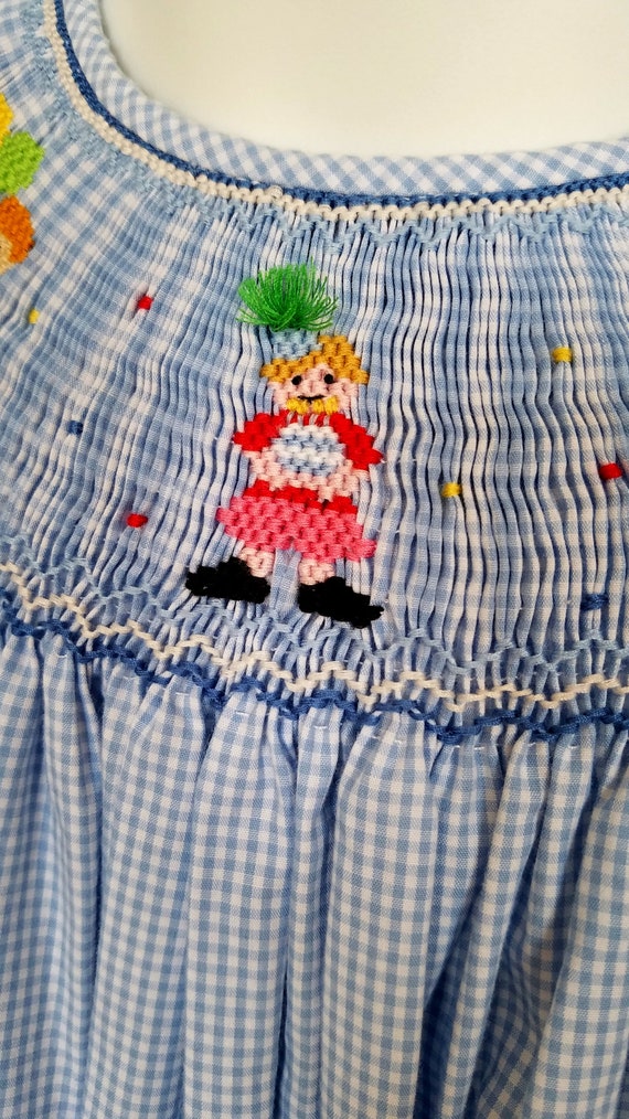 Vintage 90s Girls Blue and White Gingham Trapeze … - image 7