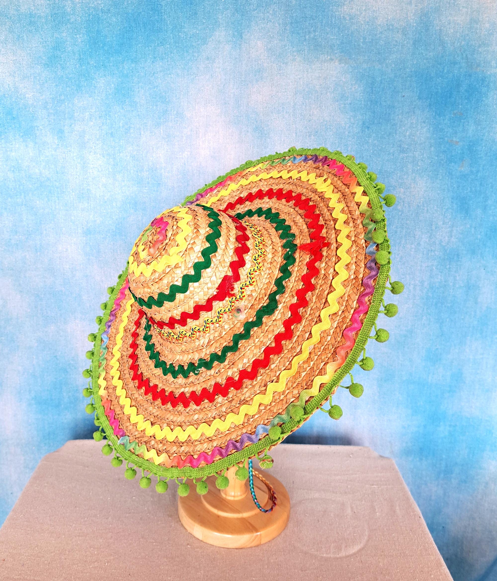 Vintage 90s Colorful Broad Brimmed Braided Straw Hat With Rainbow