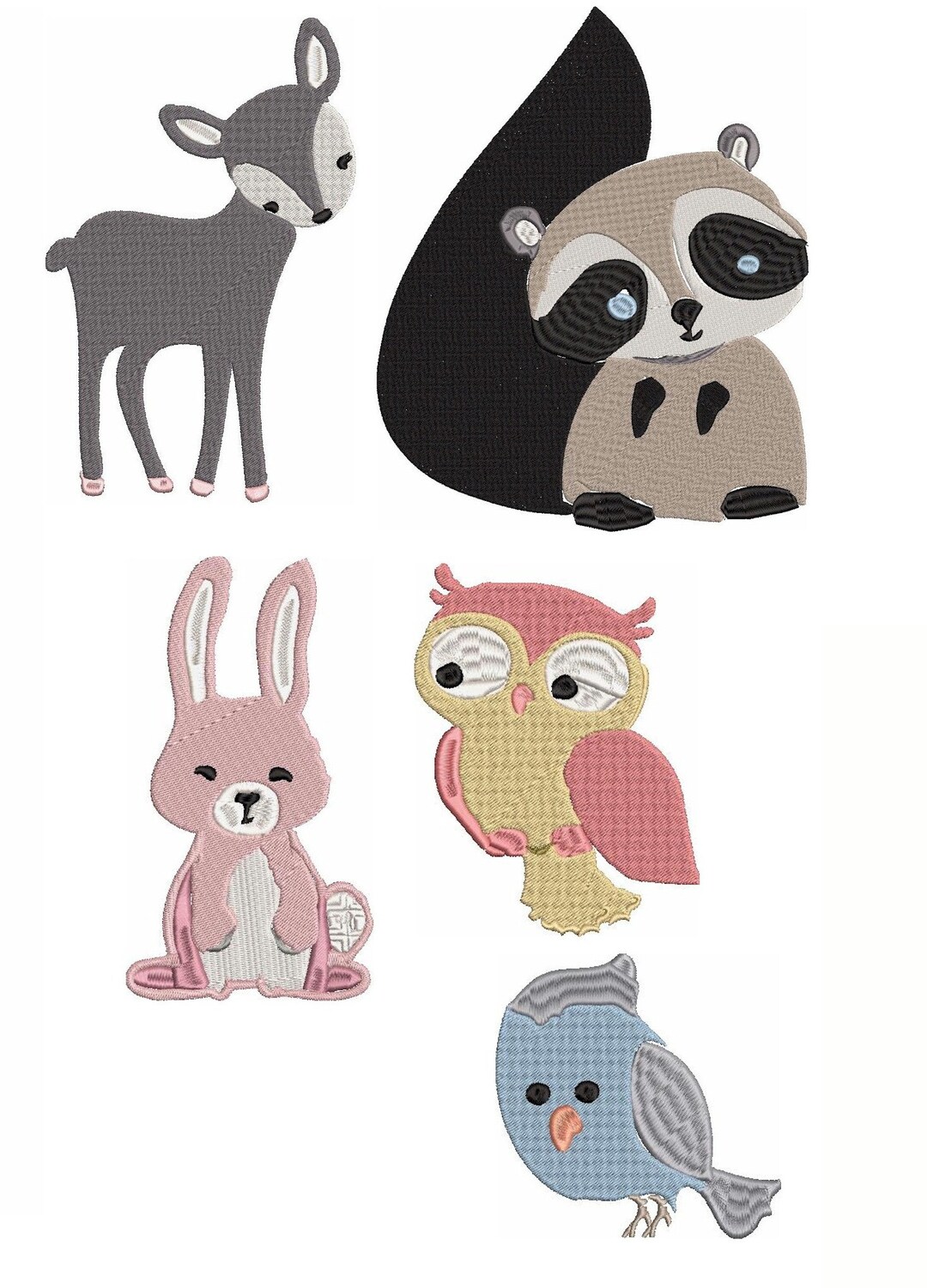 Woodland Creatures Embroidery Design Pattern-owl, Deer, Rabbit, Tree
