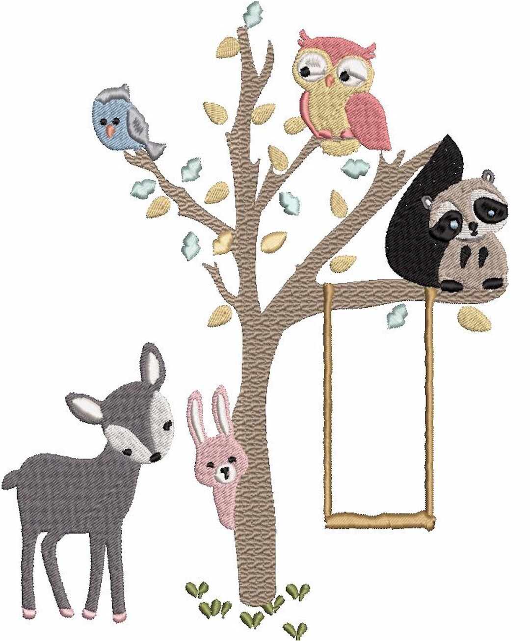 Woodland Creatures Embroidery Large 9 X 9 Design Pattern-owl Deer