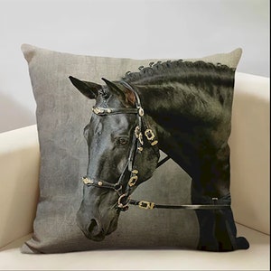Horse Pillow Cover, Horse Throw Pillow Case, Horse Cushion, Animal Print Pillow Top, Equestrian Cushion  18"x18" single sided
