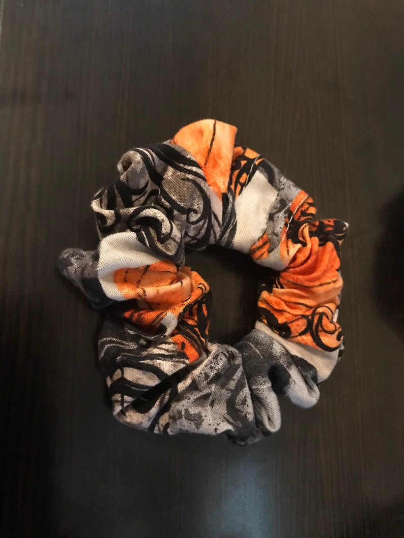 Set of 3 Cute Fall Colored Scrunchies PumpkinsSwirlsOrange and Black Plaid