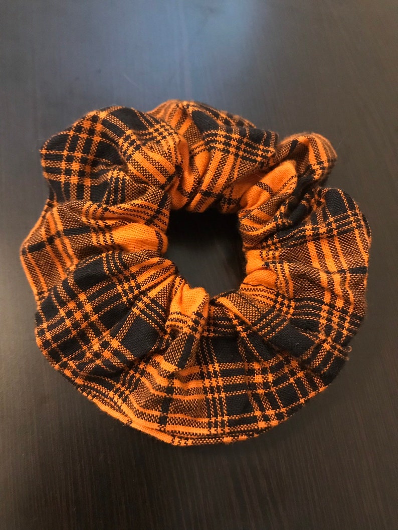 Set of 3 Cute Fall Colored Scrunchies PumpkinsSwirlsOrange and Black Plaid