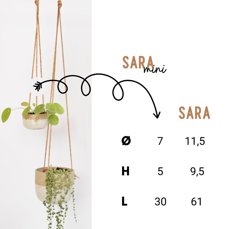 SARA / Handmade Hanging Planter, Ceramic Flower Pot Indoor, Cork Macrame Plant Hanger for Succulents, Plant Lover Gift image 5