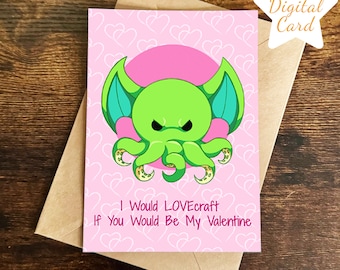 Funny Cthulhu Valentine's Day Card, Lovecraft, Geeky Gift (Digital Card)