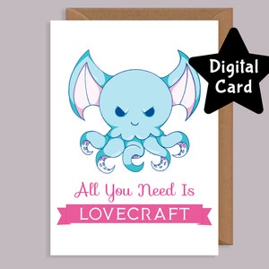 Cartão de Dia dos Namorados para impressão, tudo que você precisa é LoveCraft, Parody Card, Cthulhu, H.P. LoveCraft, Cartão Digital, Namorados Engraçados, Beatles