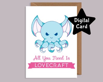 Funny Cthulhu Valentine Card, LoveCraft Parody (Digital Card)
