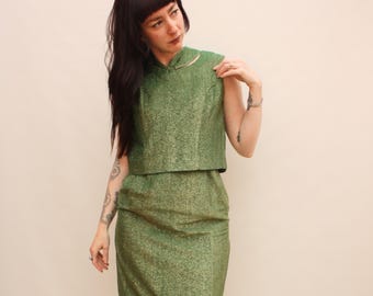 Vestido corto verde brillante con purpurina, estilo vintage retro de los años 60, ideal para cócteles. Talla UK 8/10 (pequeña).