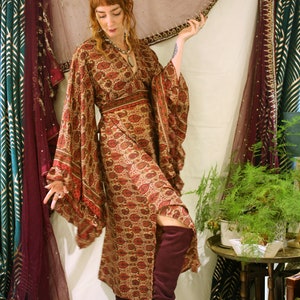 Boho 70's Maxi Silk Flared Sleeve Dress. Party Outfit. Vintage Style. Stevie Nicks Dress. Gift. image 2