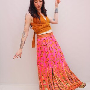 Gonna a portafoglio vintage anni '70 con stampa paisley: misto cotone stile boho hippie - taglia UK 10