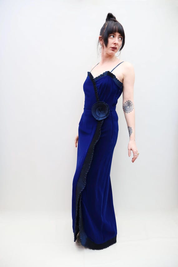Vintage 80s Statement John Charles Royal Blue Velvet Cocktail Dress. Floor Length Party Gown. Size 10 Vintage 80s Statement John Charles Royal Blue Velvet Cocktail Dress. Floor Length Party Gown. Size 10