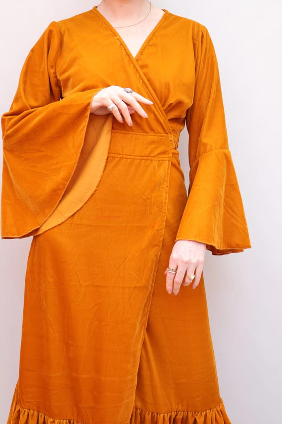 mustard yellow velvet wrap dress Trending Mustard Yellow Velvet Draped Slit Prom Dress