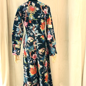 Boho Hippie 70s Velvet Black Multicoloured Floral Evening Jumpsuit. Front Zip. Side Pockets. Wedding. Festival. Party Outfit. Disco. image 8