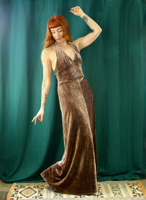 Rare 60's Vintage Mary Quant Velvet Halter Maxi Dr