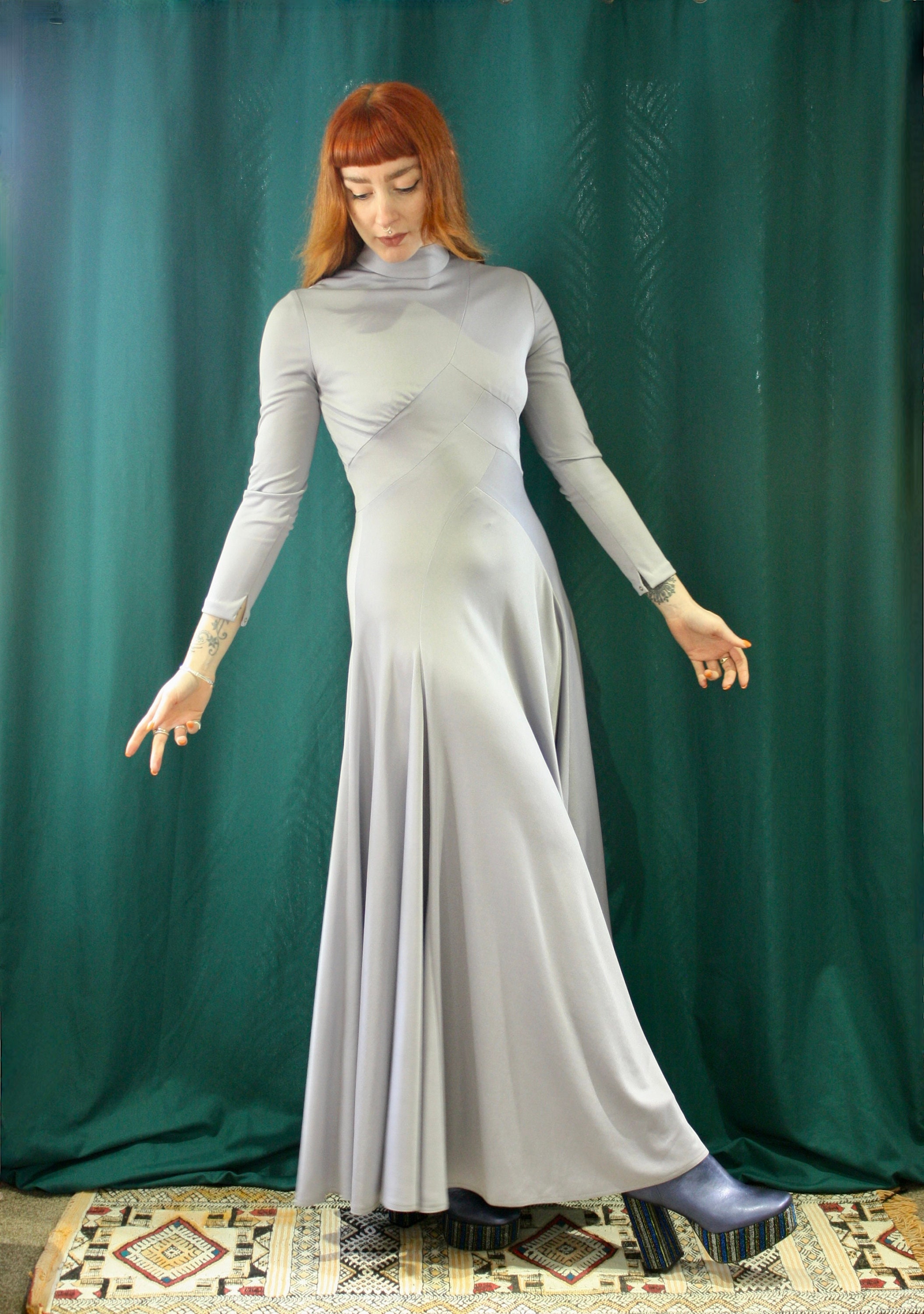 Vintage Frank Usher 70s Evening Wedding Bridal Silver