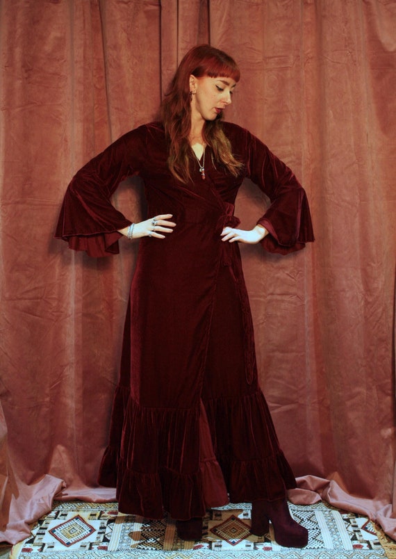 【I AM MARI】Vient Collar Wrap Puffed Sleeved Flared Dress Alex Marie Wren Stretch Velvet Band Collar Long Blouson