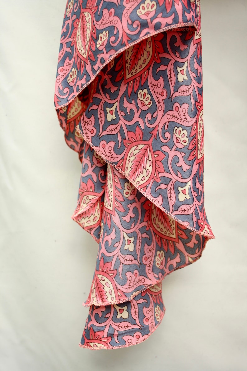 Pink Paisley. Unisex Fabulous Blouse One size Dramatic Bell Sleeve 70s Bohemian Upcycled Silk Sari Tie Blouse