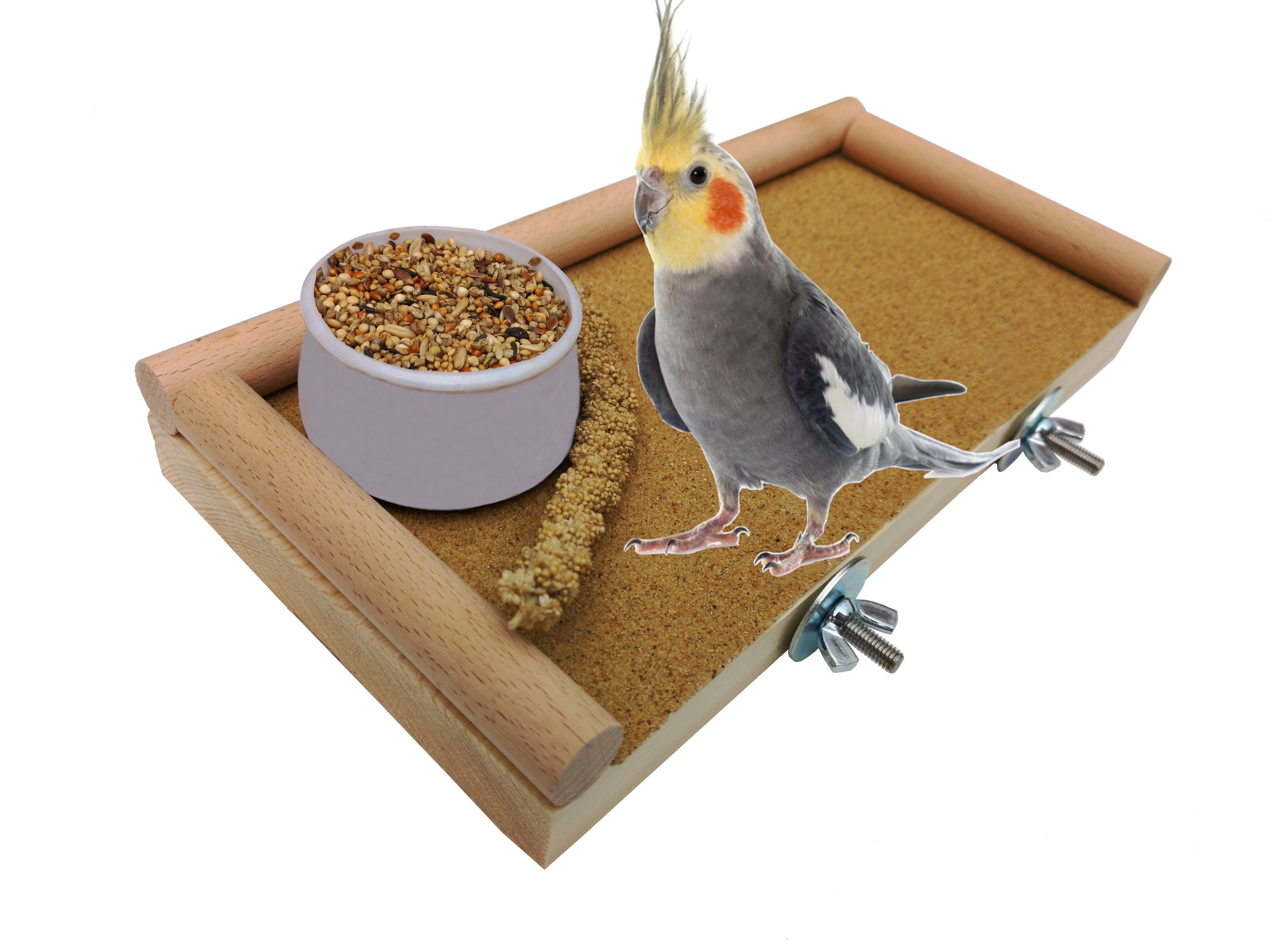Wooden Bird Perch Platform - Cage Top Play Stand For Parrots, Conures, Cockatiels