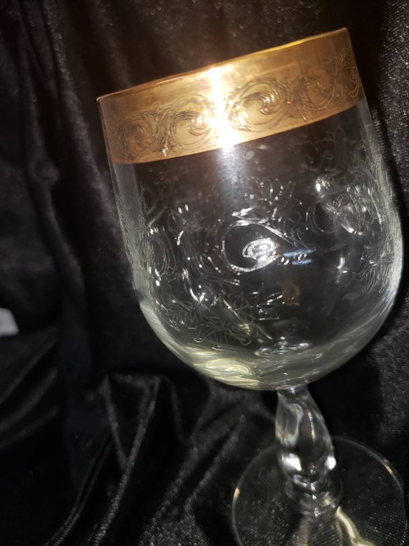 4 Antique High End Etched Gold Plated Wine Glasses Etsy