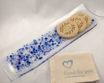 Blue and lilac fused glass plate
