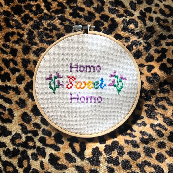 Homo Sweet Homo Cross-Stitched Hoop