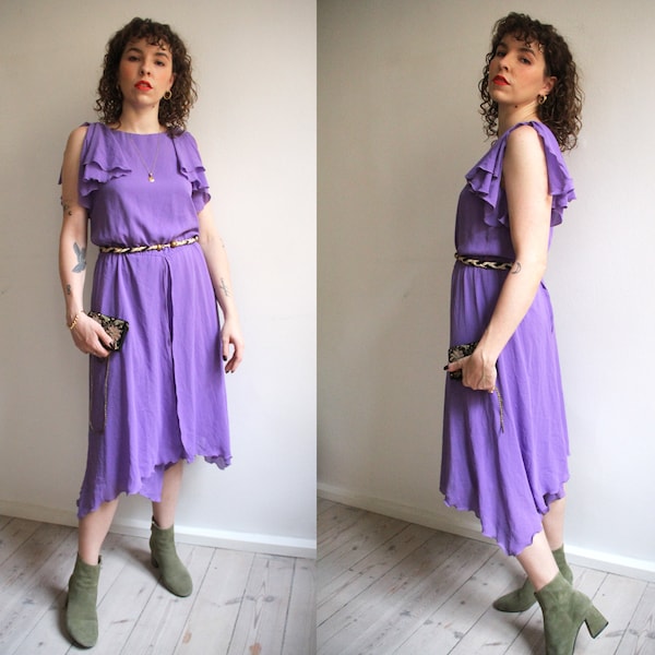 Vintage ’70s Enchanted Chiffon Dress. 1970s Stevie Nicks Style Handkerchief Dress Lavender Dress Split Sleeves