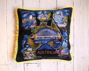 Vintage ’60s Australia Cushion Cover. Australia Souvenir Cushion Cover Down Under Vintage Home Decor Vintage Cushion