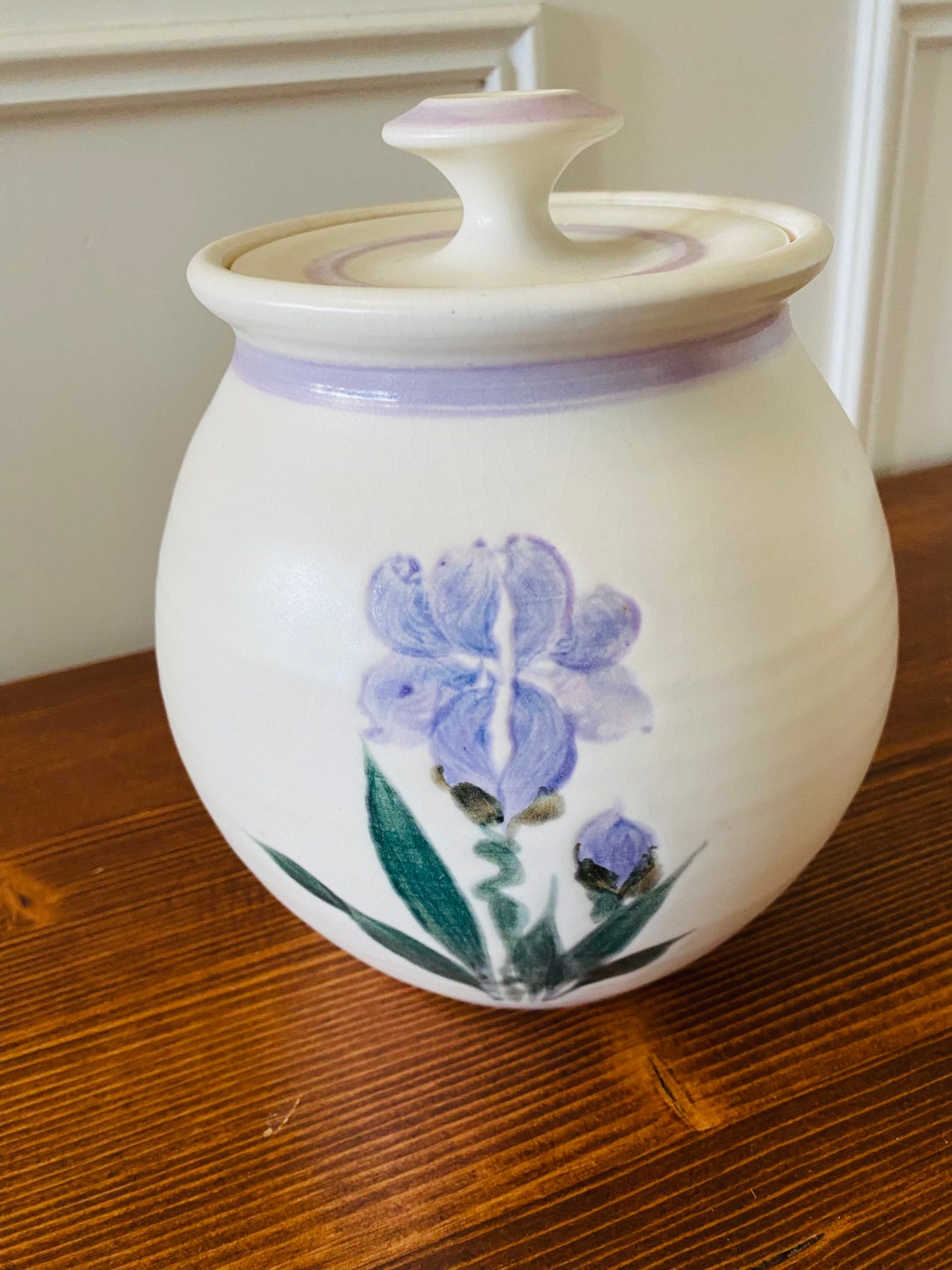Vintage Pottery Jar With Lid and Flowers Etsy