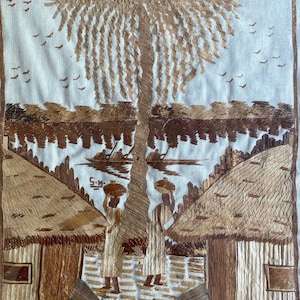 Collage African village on cloth